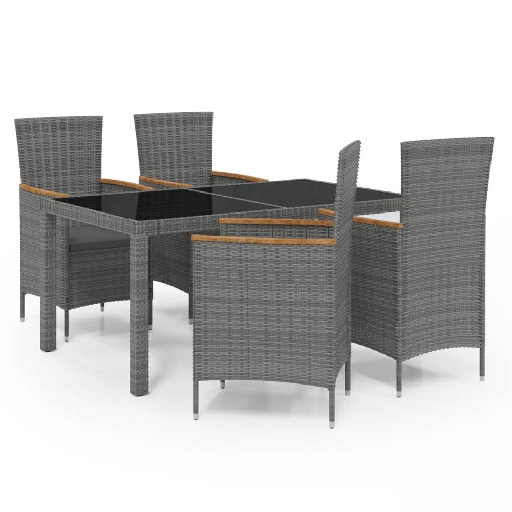 5 Piece Patio Dining Set with Cushions Poly Rattan Gray. Picture 1