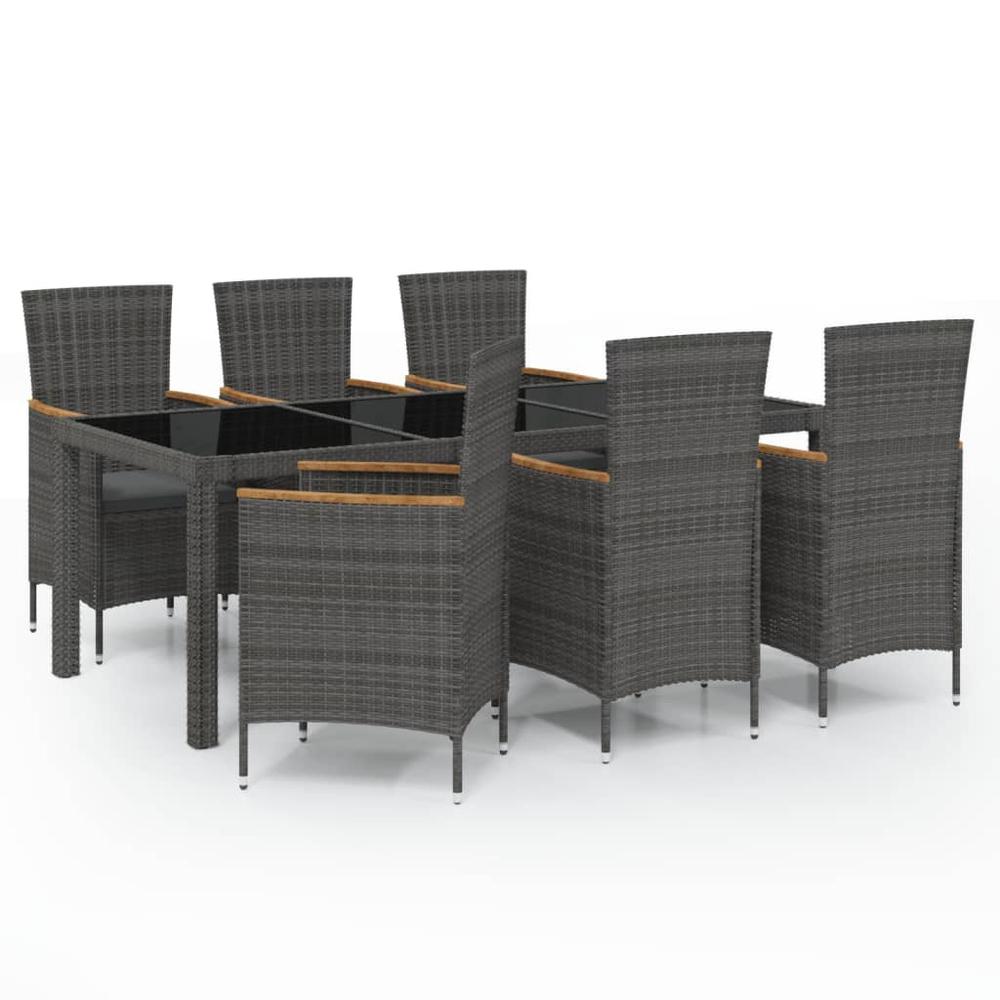 7 Piece Patio Dining Set with Cushions Poly Rattan Black & Gray. Picture 1