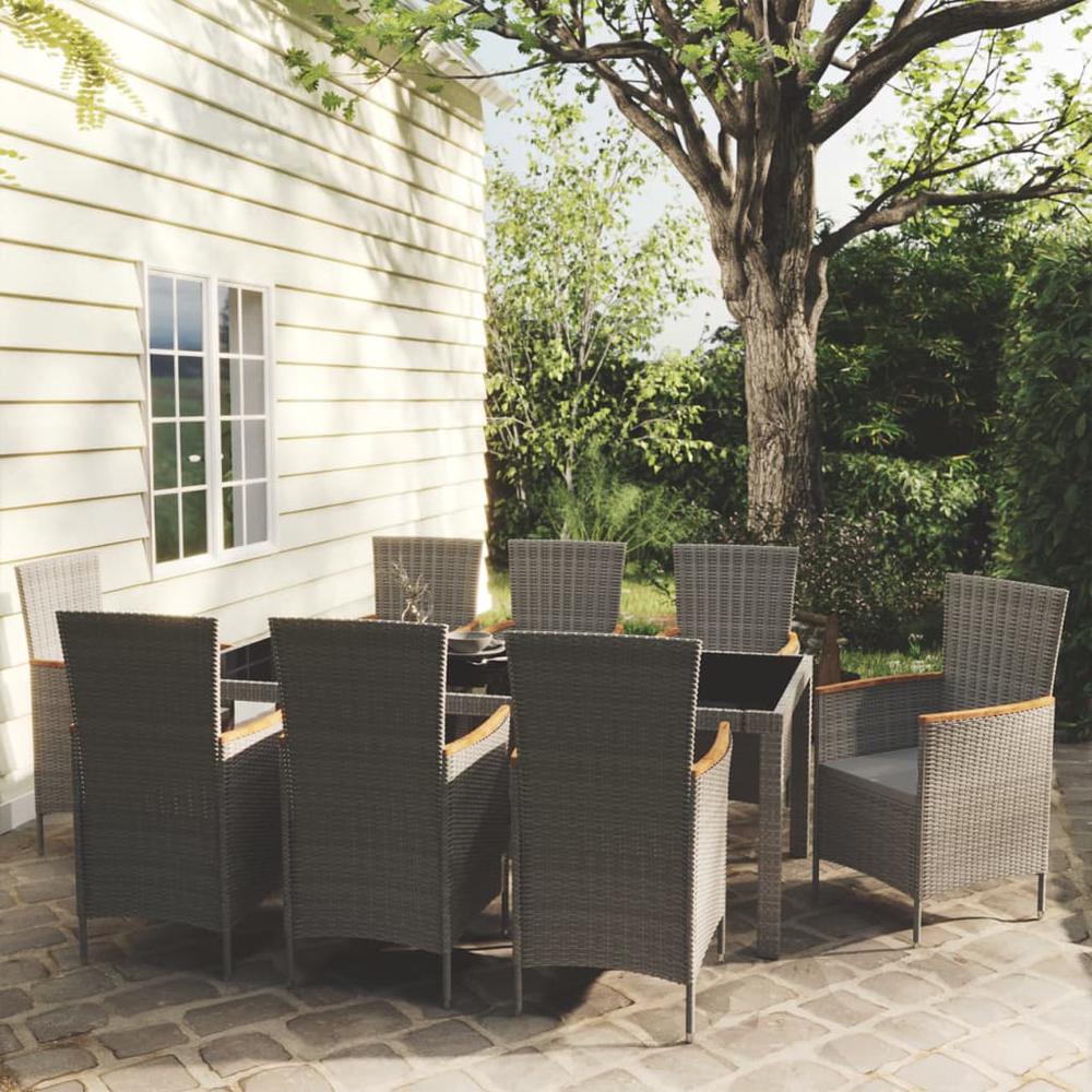 9 Piece Patio Dining Set with Cushions Poly Rattan Gray. Picture 11