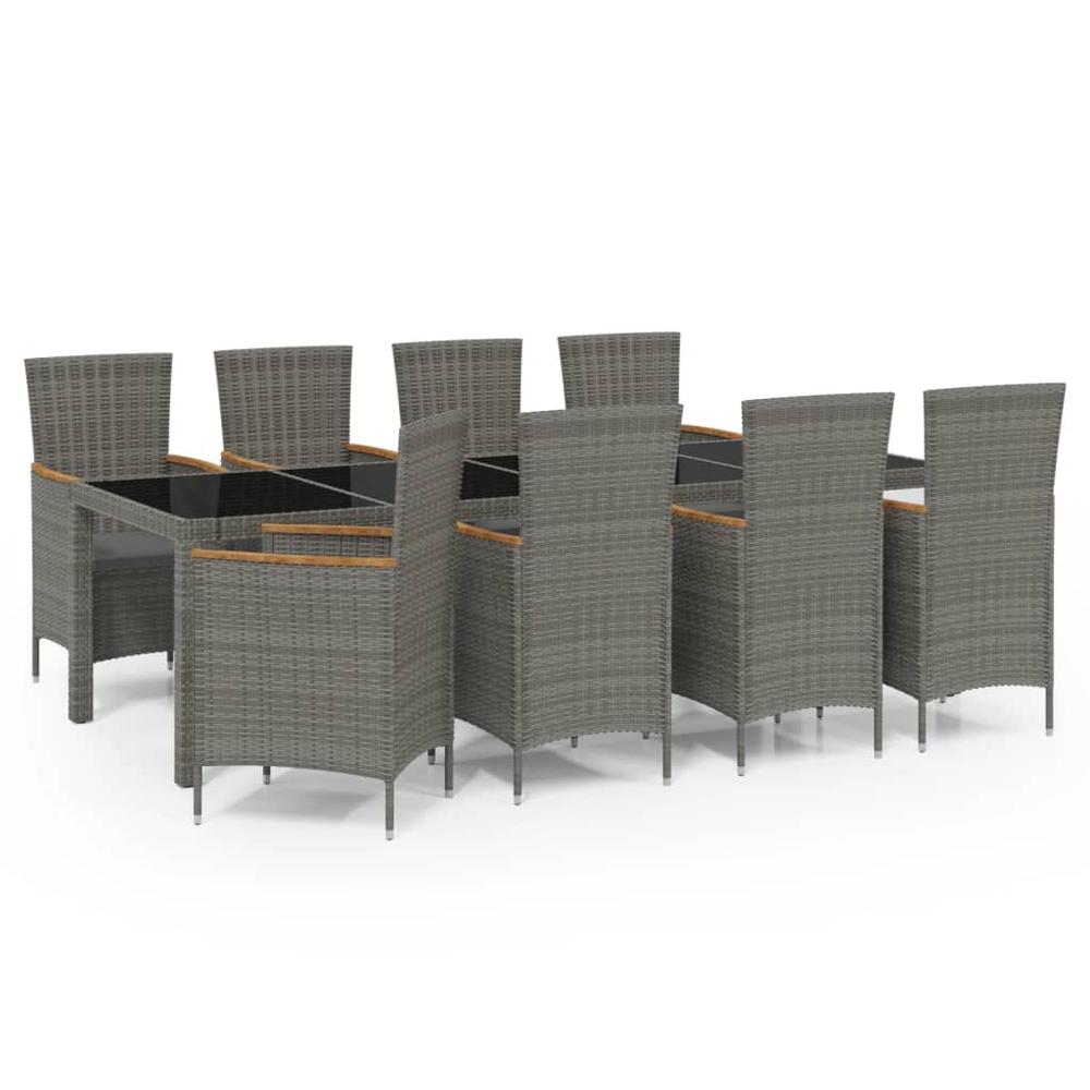 9 Piece Patio Dining Set with Cushions Poly Rattan Gray. Picture 1