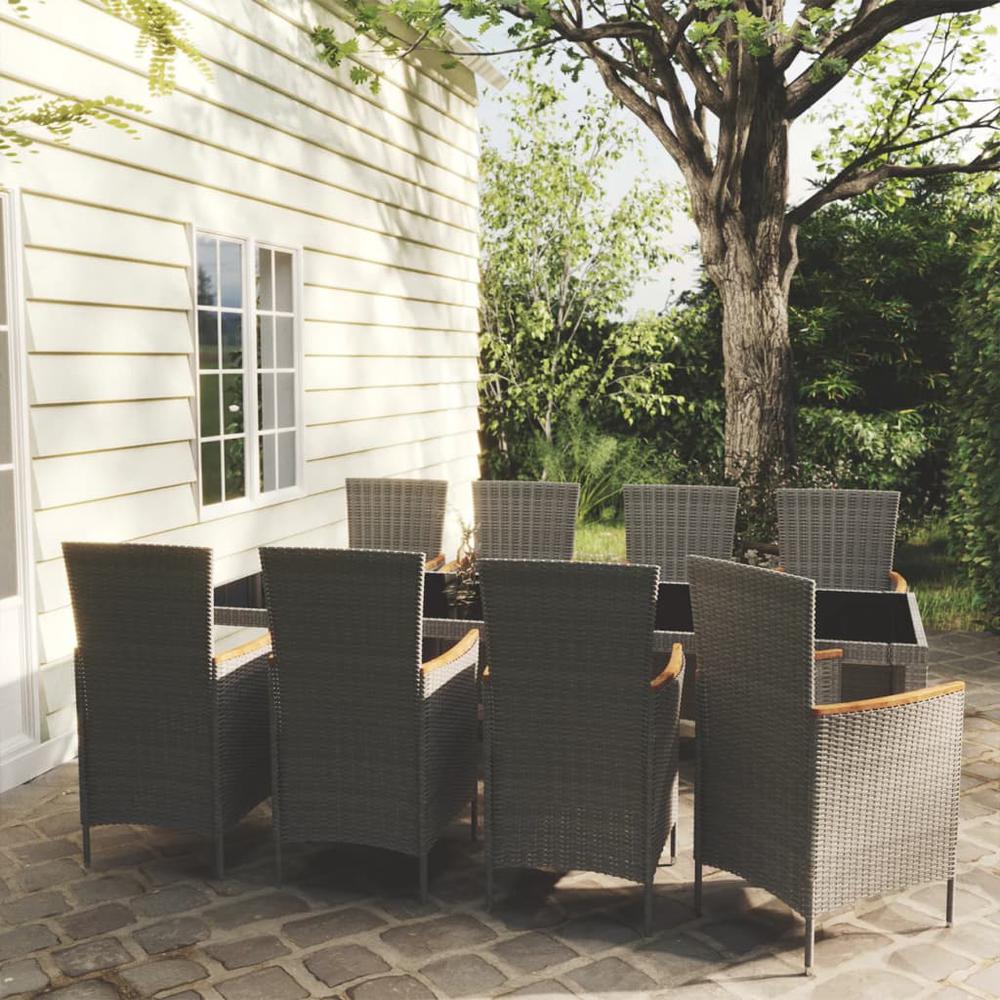 9 Piece Patio Dining Set with Cushions Poly Rattan Gray. Picture 12