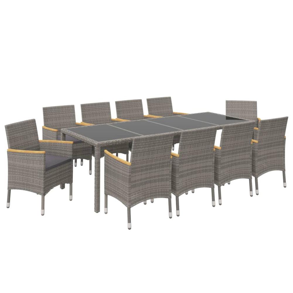 11 Piece Patio Dining Set with Cushions Poly Rattan Black and Gray. Picture 2