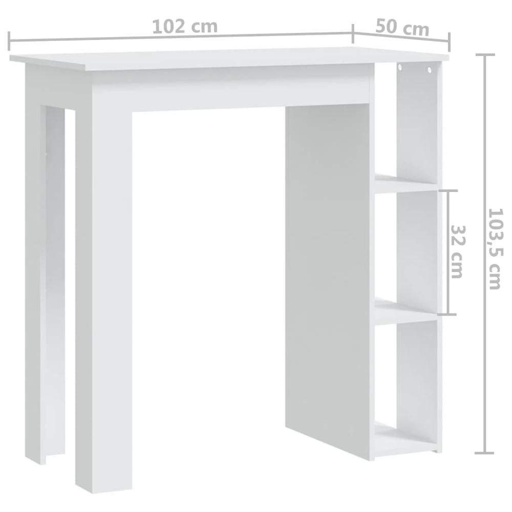 vidaXL Bar Table with Shelf White 40.2"x19.7"x40.7" Engineered Wood. Picture 7