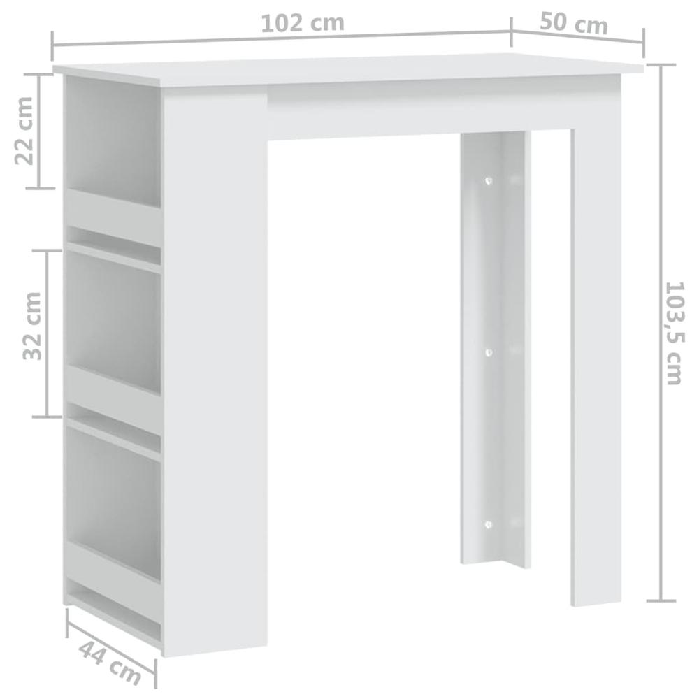 vidaXL Bar Table with Storage Rack White 40.2"x19.7"x40.7" Engineered Wood. Picture 7