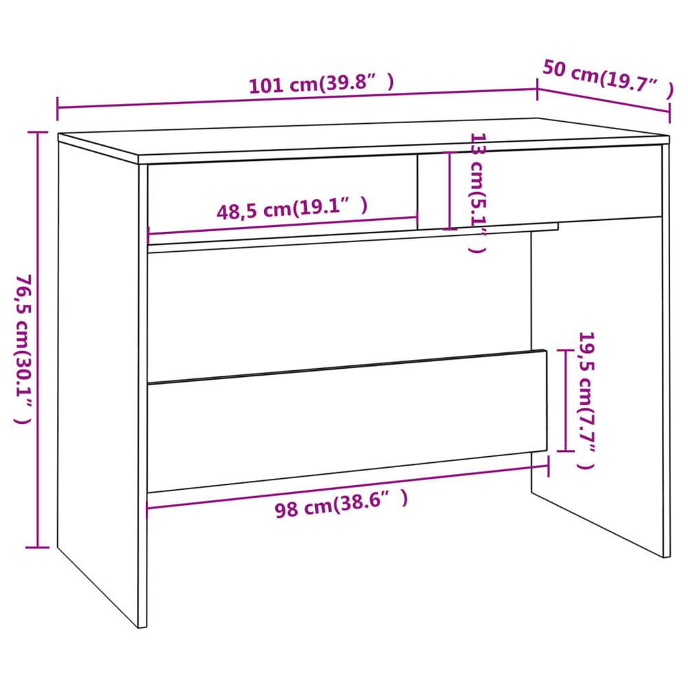 vidaXL Desk Black 39.8"x19.7"x30.1" Engineered Wood. Picture 8
