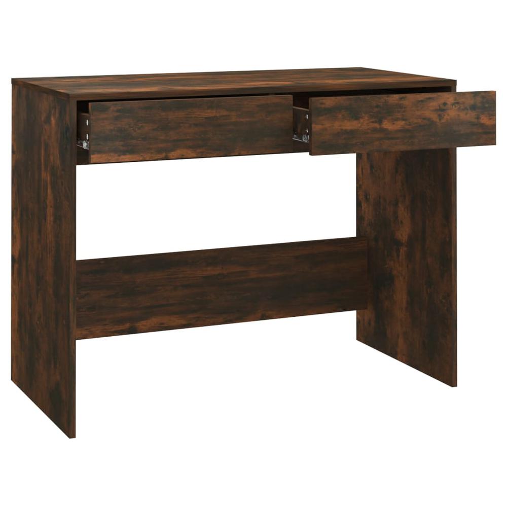 vidaXL Desk Smoked Oak 39.8"x19.7"x30.1" Engineered Wood. Picture 7