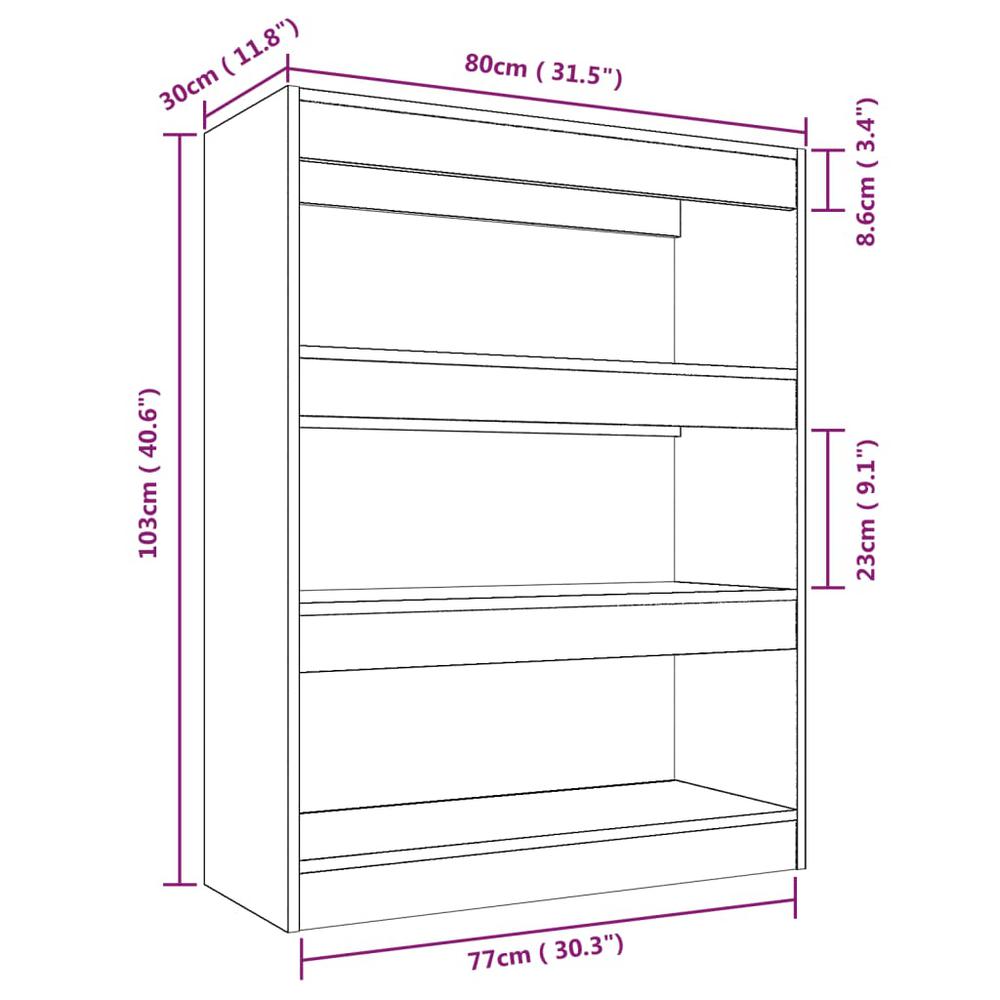 vidaXL Book Cabinet/Room Divider Brown Oak 31.5"x11.8"x40.6" Engineered wood. Picture 7