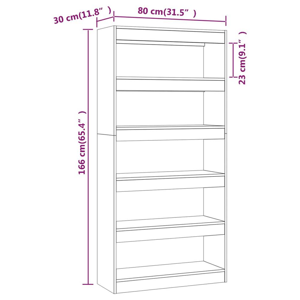 vidaXL Book Cabinet/Room Divider Brown Oak 31.5"x11.8"x65.4" Engineered Wood. Picture 7