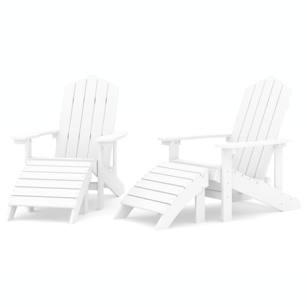 Patio Adirondack Chairs 2 pcs with Footstools HDPE White. Picture 1