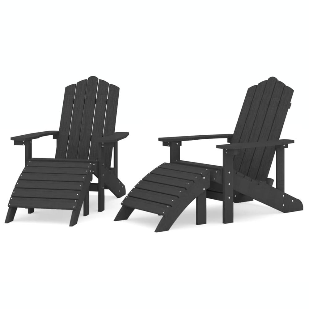 Patio Adirondack Chairs 2 pcs with Footstools HDPE Anthracite. Picture 1