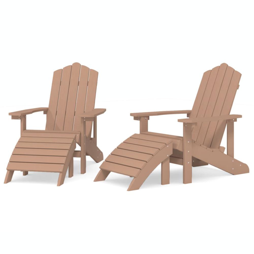 Patio Adirondack Chairs 2 pcs with Footstools HDPE Brown. Picture 1