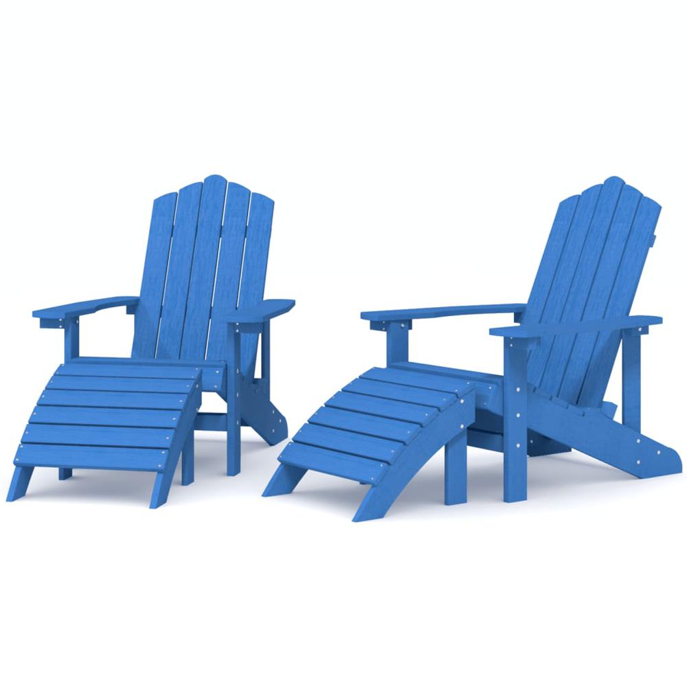 Patio Adirondack Chairs 2 pcs with Footstools HDPE Aqua Blue. Picture 1