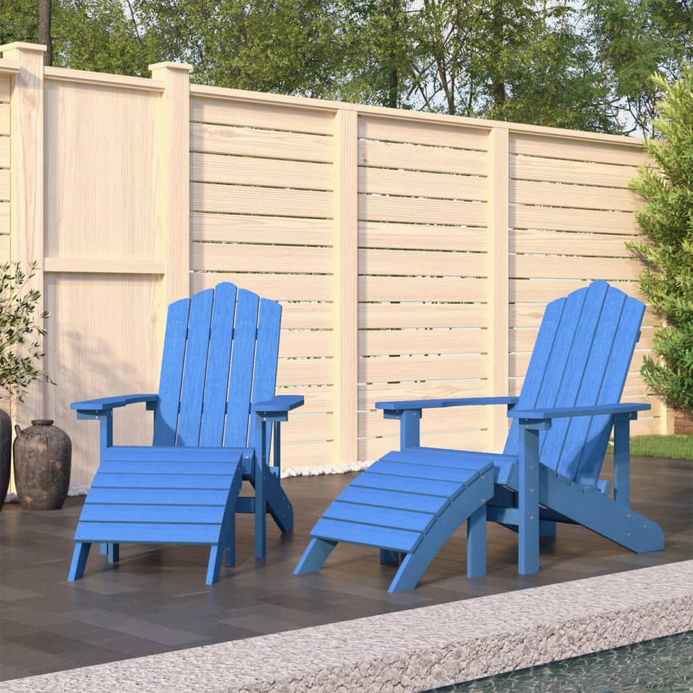 Patio Adirondack Chairs 2 pcs with Footstools HDPE Aqua Blue. Picture 5