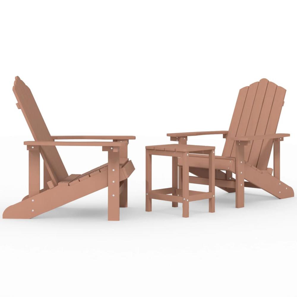 Patio Adirondack Chairs with Table HDPE Brown. Picture 1