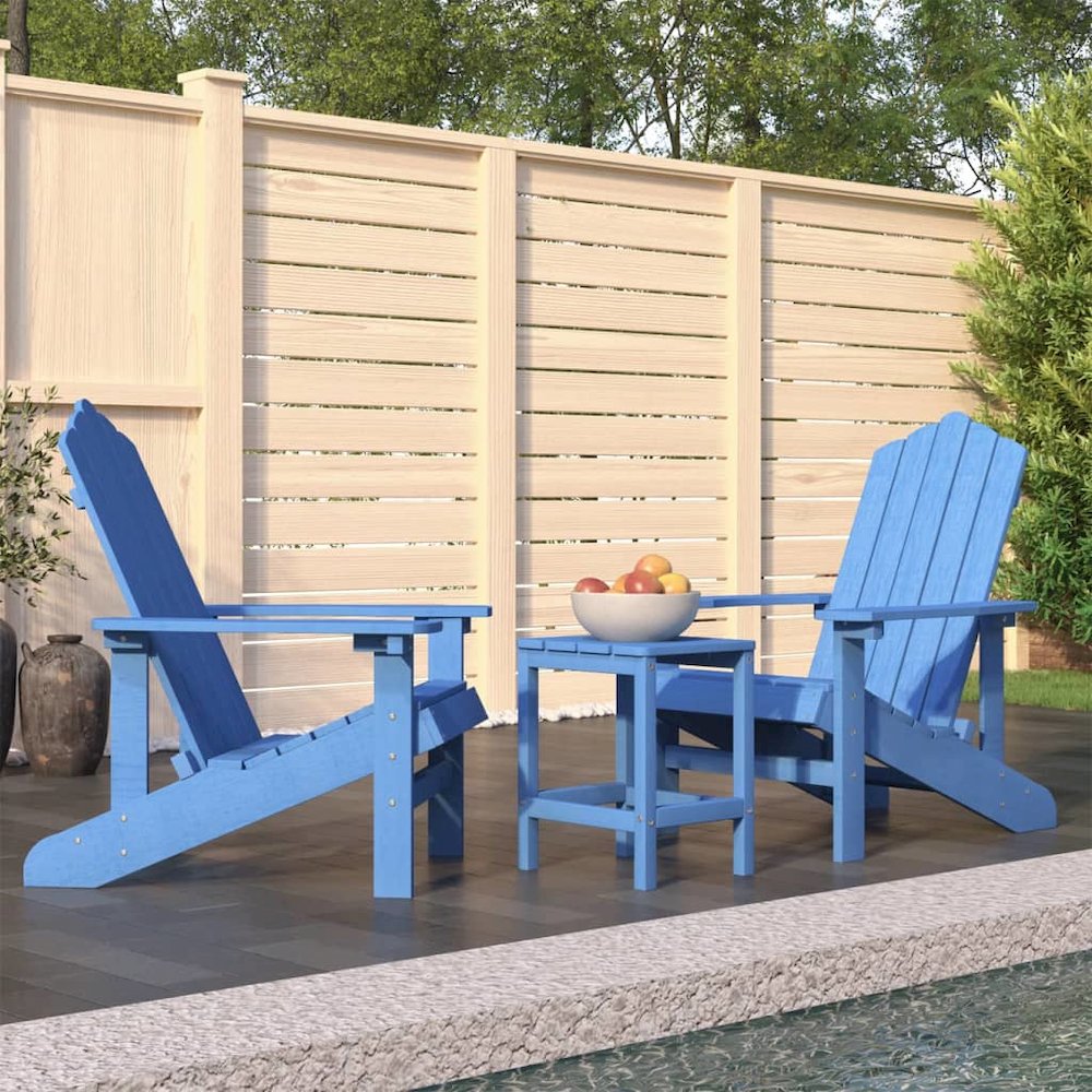 Patio Adirondack Chairs with Table HDPE Aqua Blue. Picture 1