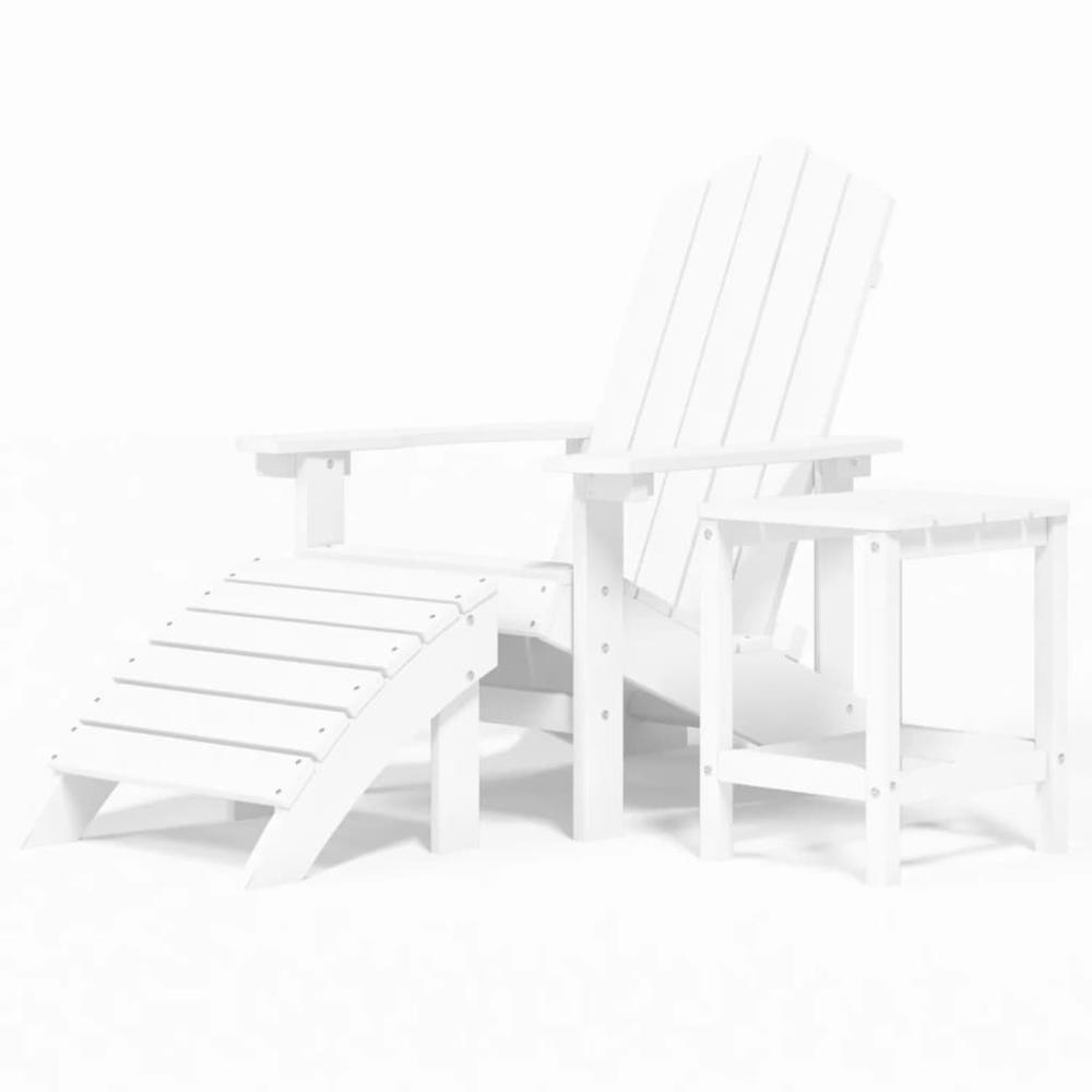 Patio Adirondack Chair with Footstool & Table HDPE White. Picture 1