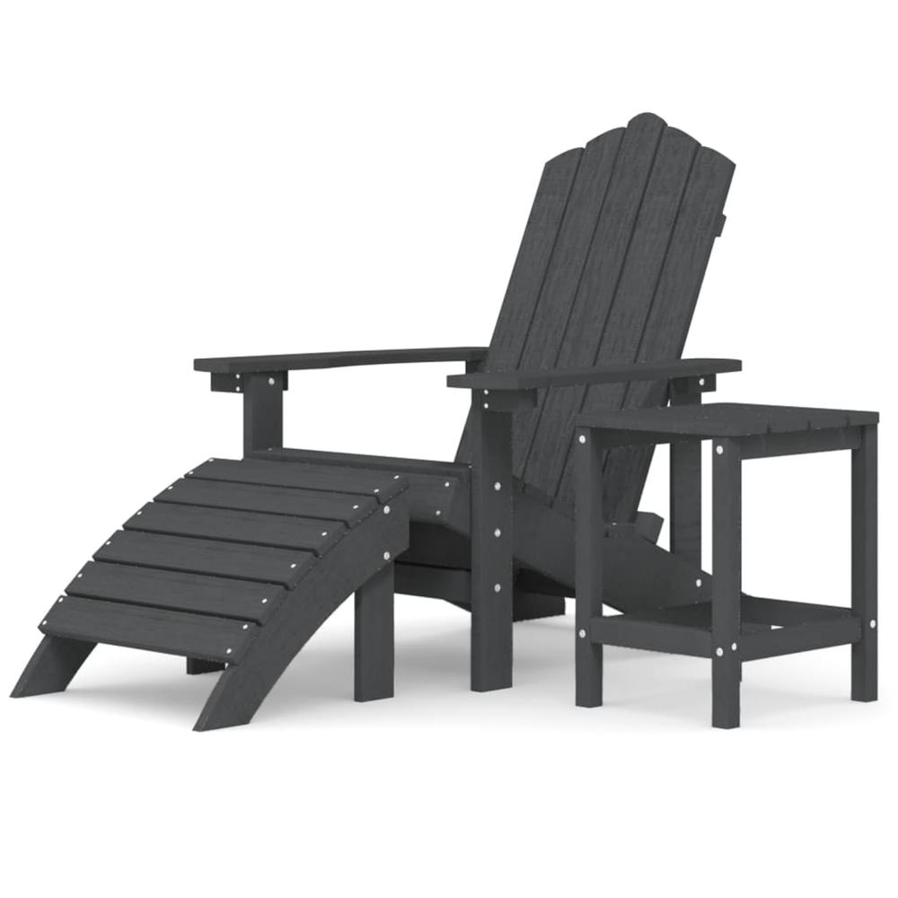 Patio Adirondack Chair with Footstool & Table HDPE Anthracite. Picture 1