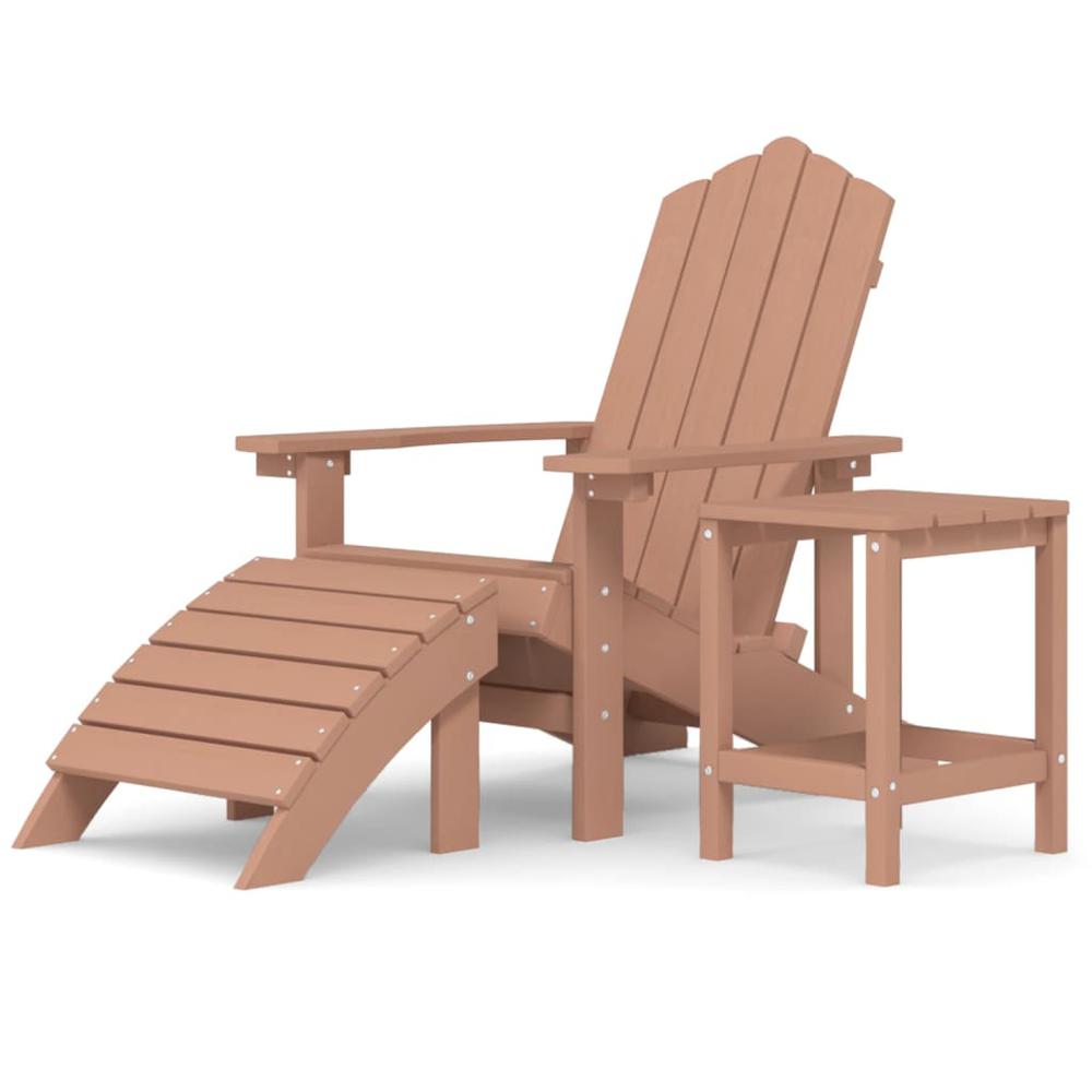 Patio Adirondack Chair with Footstool & Table HDPE Brown. Picture 1