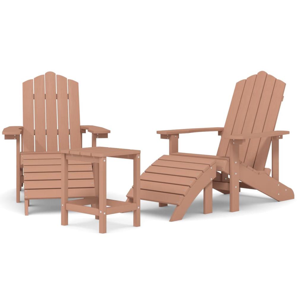 Patio Adirondack Chairs with Footstool & Table HDPE Brown. Picture 1