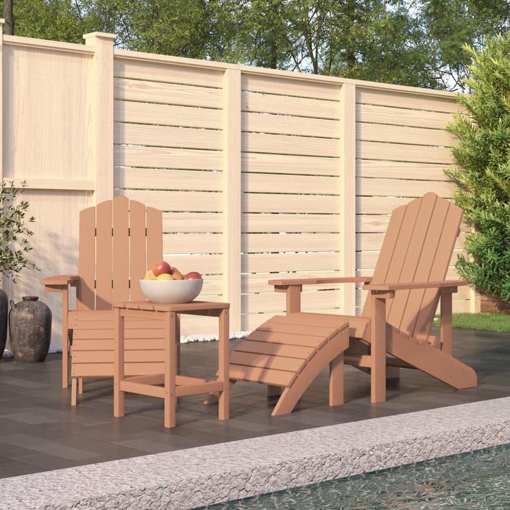 Patio Adirondack Chairs with Footstool & Table HDPE Brown. Picture 8
