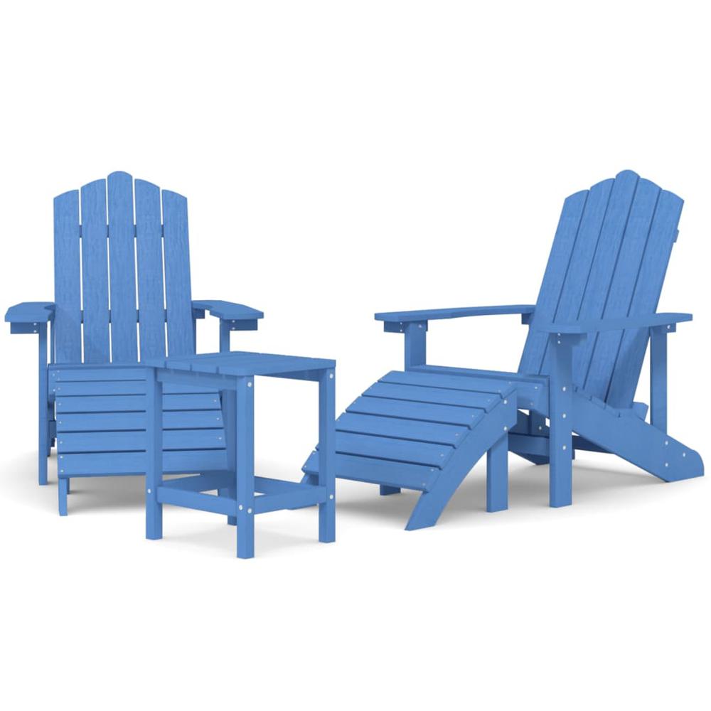 Patio Adirondack Chairs with Footstool & Table HDPE Aqua Blue. Picture 1