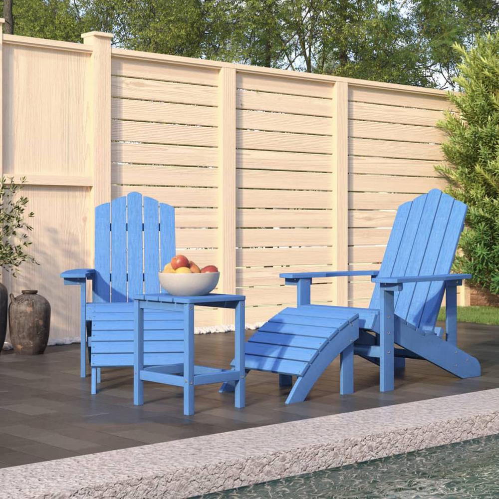 Patio Adirondack Chairs with Footstool & Table HDPE Aqua Blue. Picture 8