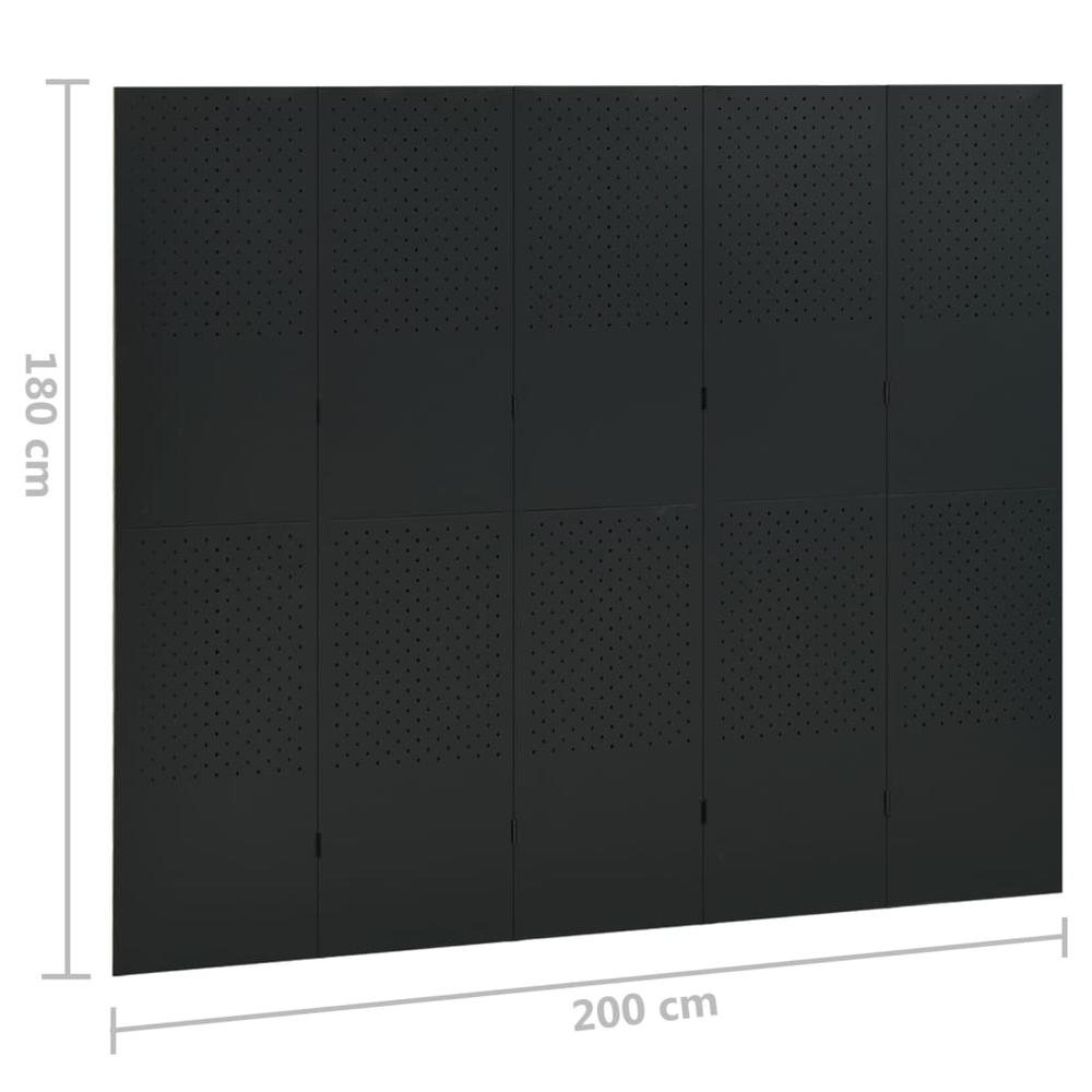vidaXL 5-Panel Room Dividers 2 pcs Black 78.7"x70.9" Steel. Picture 7