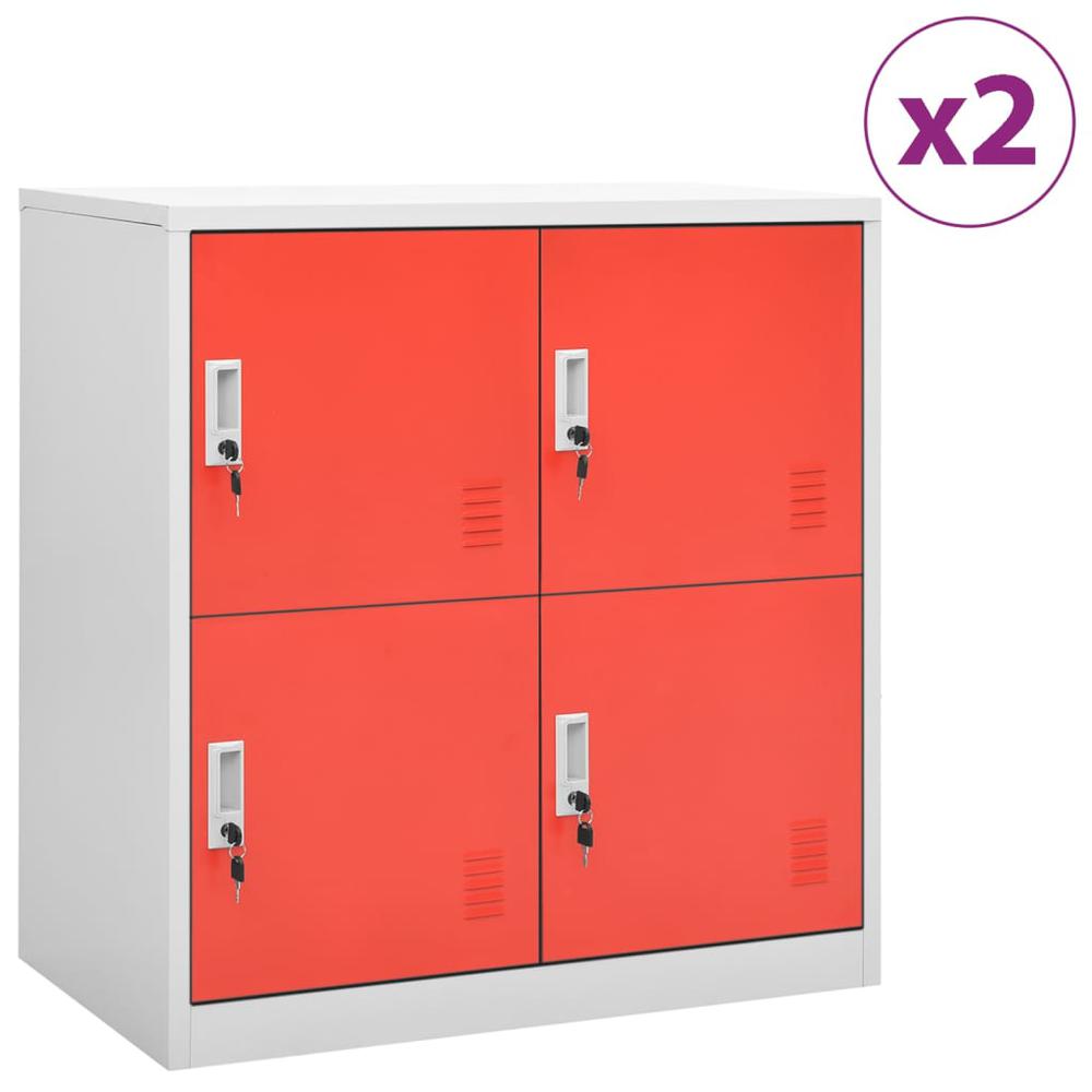 Locker Cabinets 2 pcs Light Gray and Red 35.4"x17.7"x36.4" Steel. Picture 9