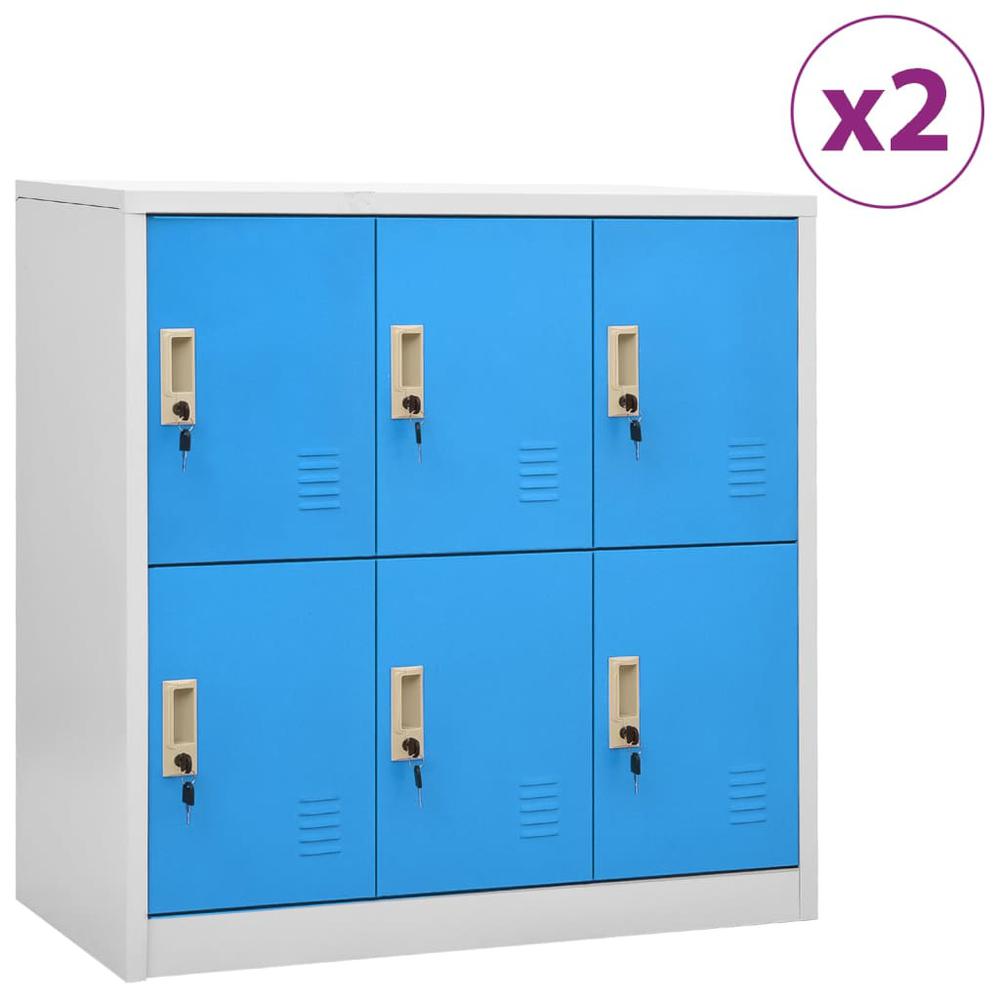 Locker Cabinets 2 pcs Light Gray and Blue 35.4"x17.7"x36.4" Steel. Picture 10
