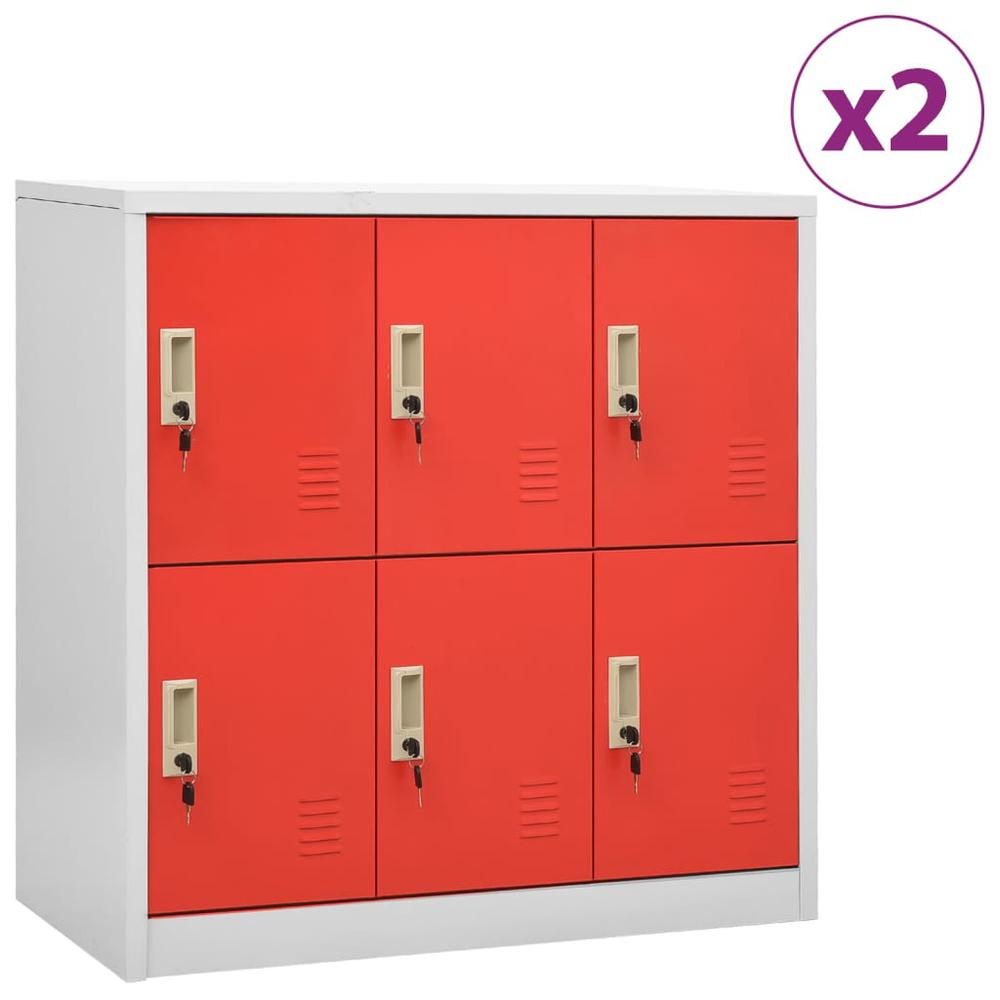 Locker Cabinets 2 pcs Light Gray and Red 35.4"x17.7"x36.4" Steel. Picture 10
