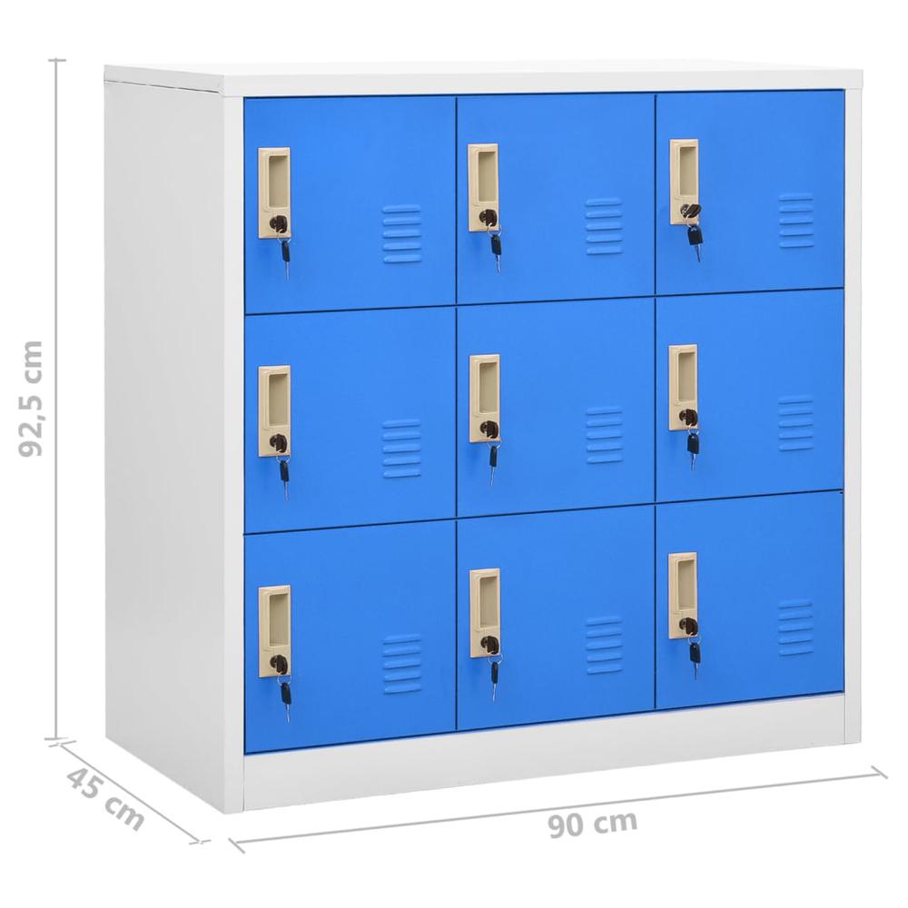 vidaXL Locker Cabinets 2 pcs Light Gray and Blue 35.4"x17.7"x36.4" Steel. Picture 9