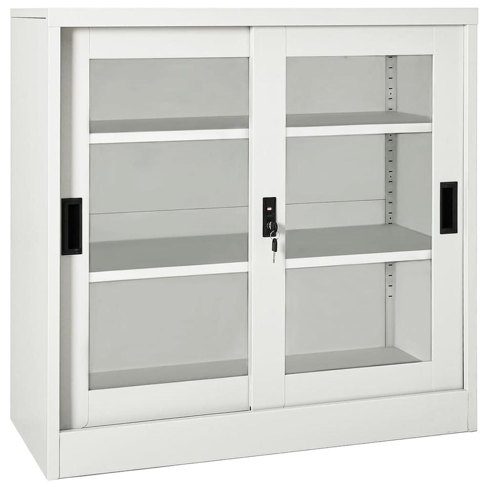 vidaXL Sliding Door Cabinet with Planter Box Light Gray Steel, 3095266. Picture 5