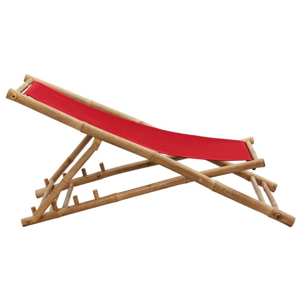 vidaXL Deck Chair Bamboo and Canvas Red, 318592. Picture 5