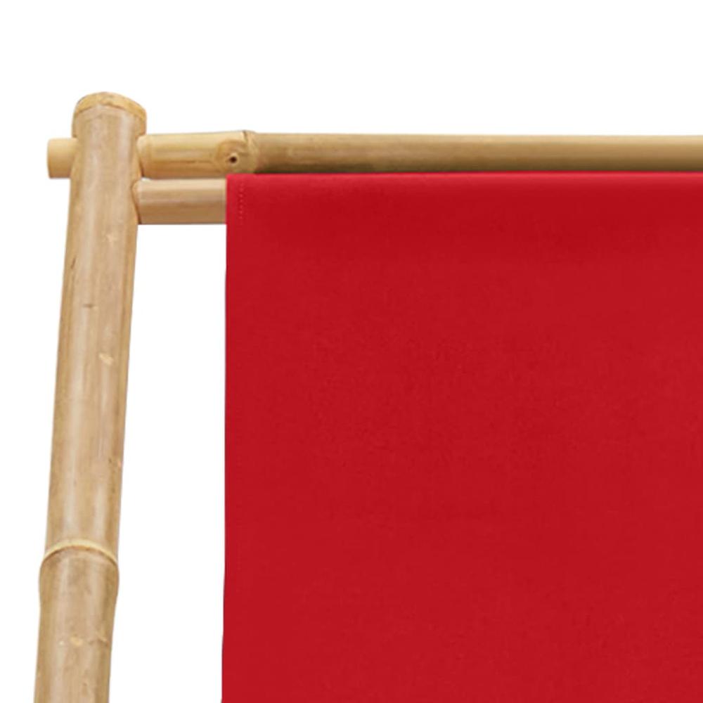 vidaXL Deck Chair Bamboo and Canvas Red, 318592. Picture 7