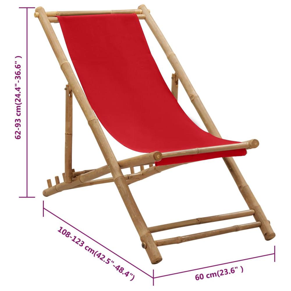 vidaXL Deck Chair Bamboo and Canvas Red, 318592. Picture 8