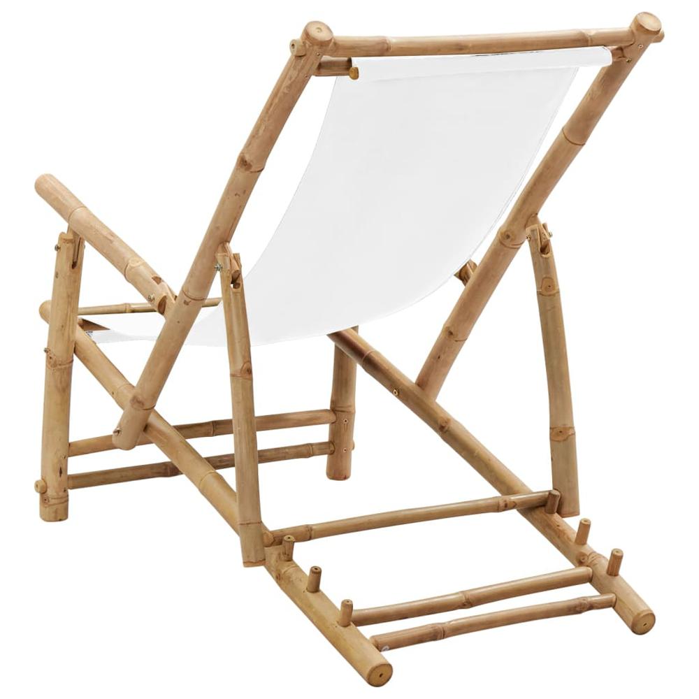 vidaXL Deck Chair Bamboo and Canvas Cream White. Picture 5