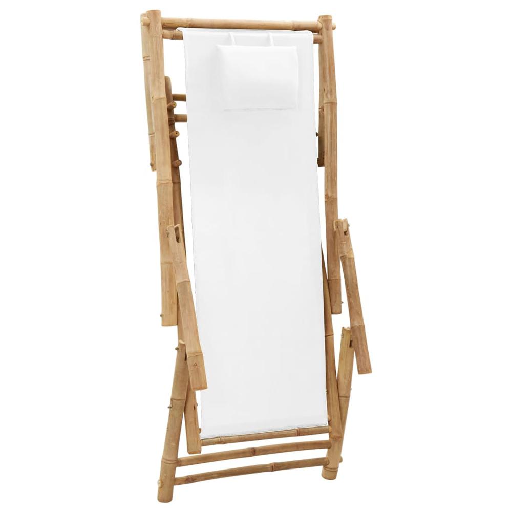 vidaXL Deck Chair Bamboo and Canvas Cream White. Picture 6