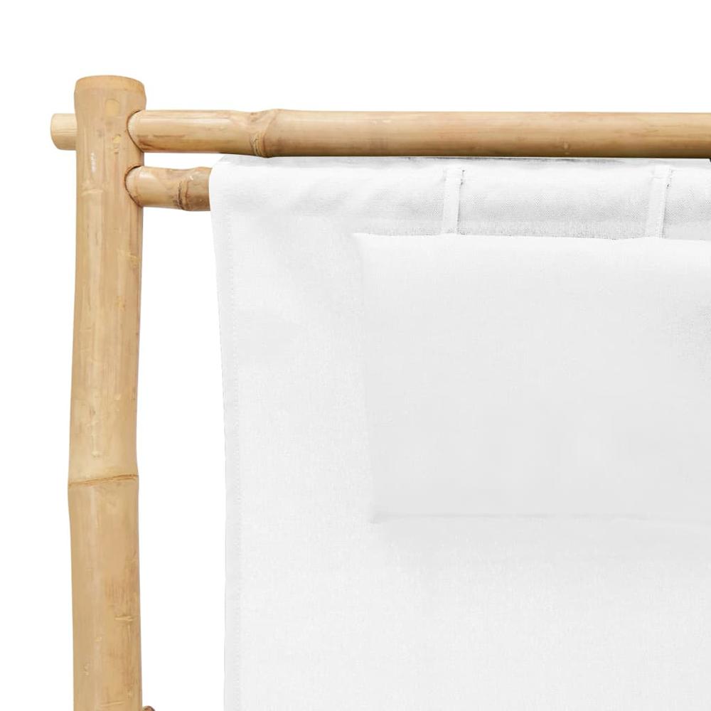 vidaXL Deck Chair Bamboo and Canvas Cream White. Picture 7