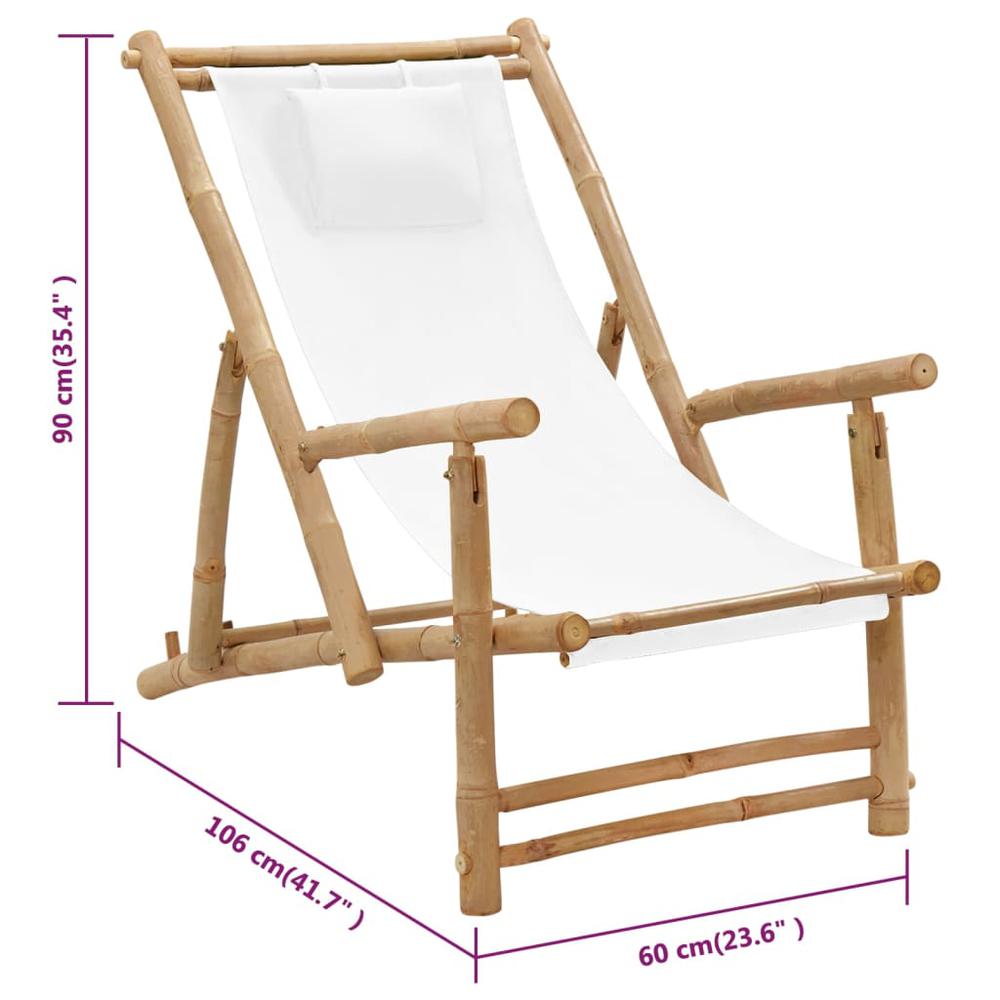 vidaXL Deck Chair Bamboo and Canvas Cream White. Picture 8