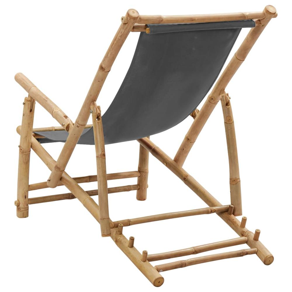 vidaXL Deck Chair Bamboo and Canvas Dark Gray. Picture 5