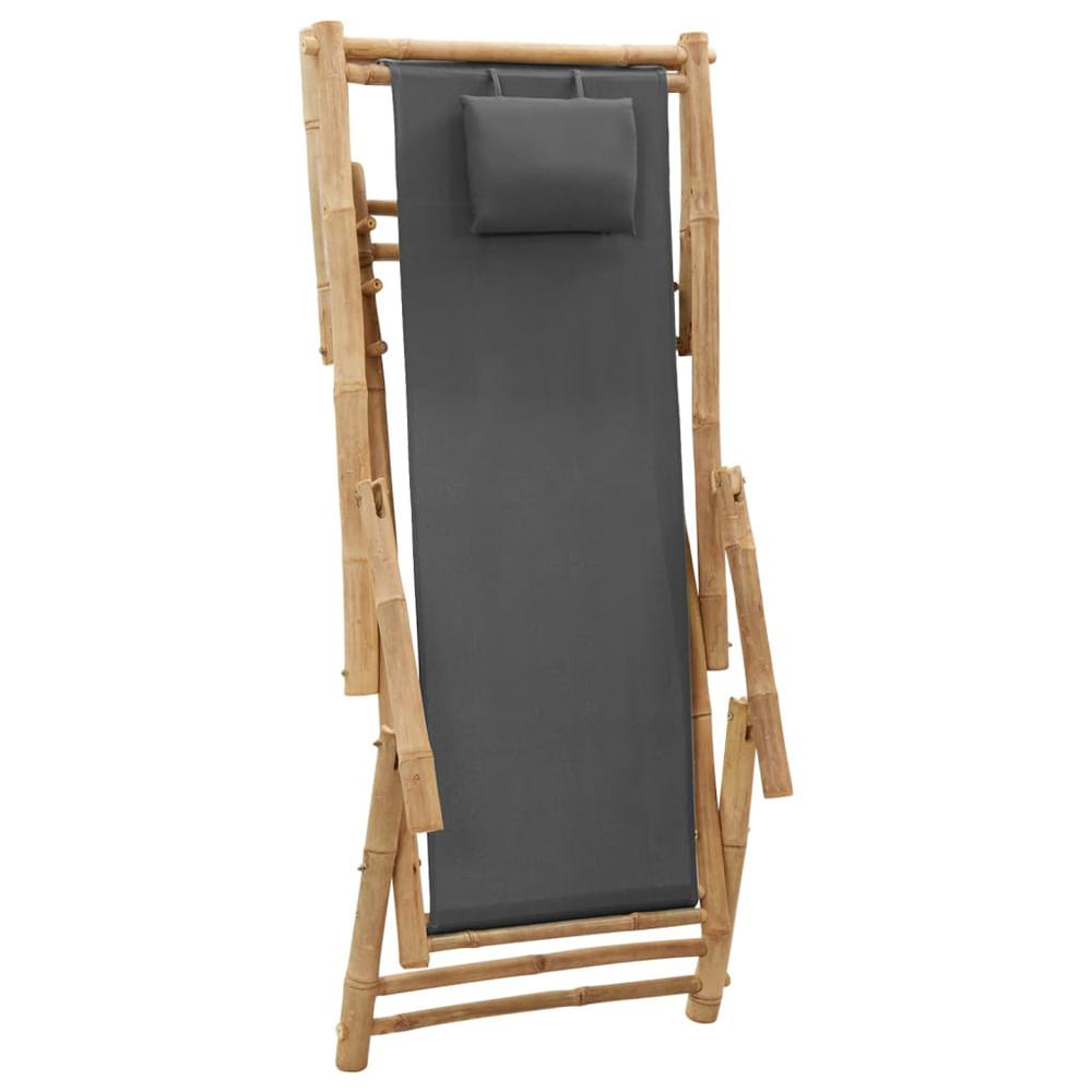 vidaXL Deck Chair Bamboo and Canvas Dark Gray. Picture 6
