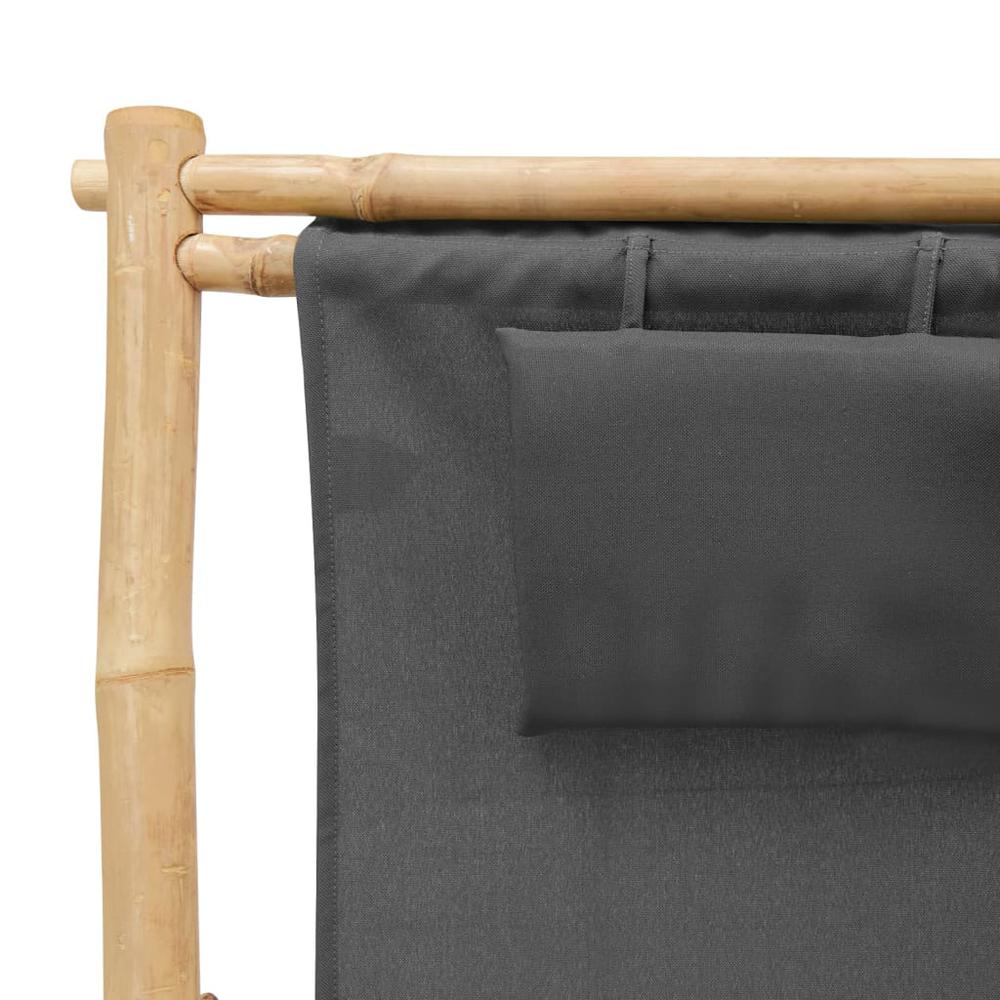 vidaXL Deck Chair Bamboo and Canvas Dark Gray. Picture 7