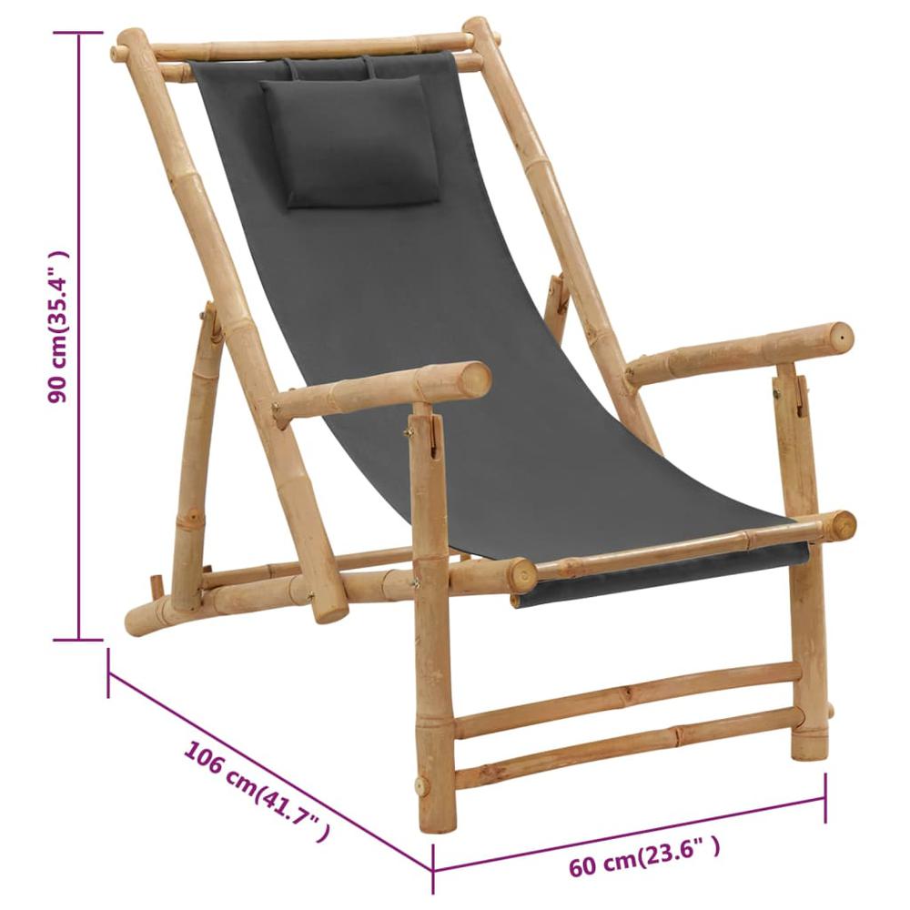 vidaXL Deck Chair Bamboo and Canvas Dark Gray. Picture 8