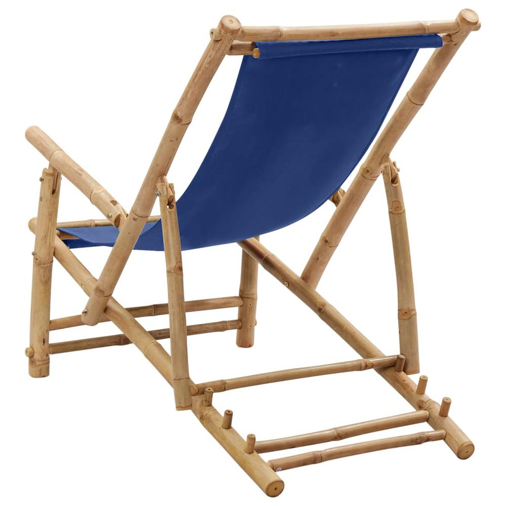 vidaXL Deck Chair Bamboo and Canvas Navy Blue, 318596. Picture 5