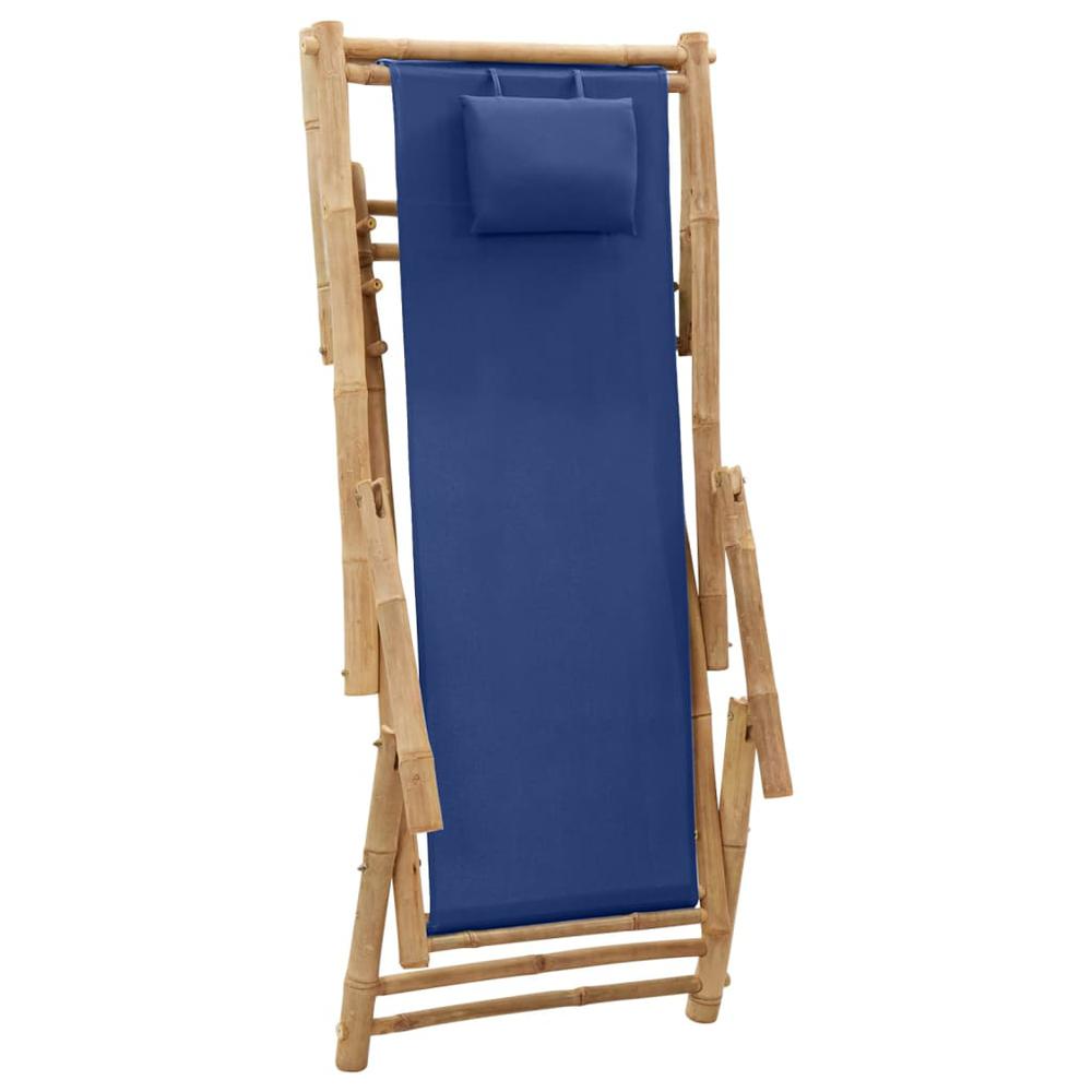 vidaXL Deck Chair Bamboo and Canvas Navy Blue, 318596. Picture 6