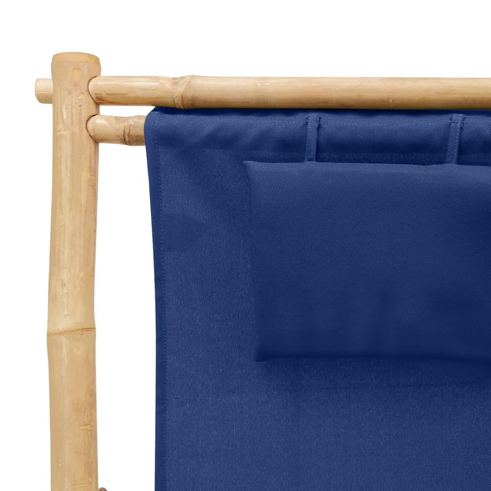 vidaXL Deck Chair Bamboo and Canvas Navy Blue, 318596. Picture 7