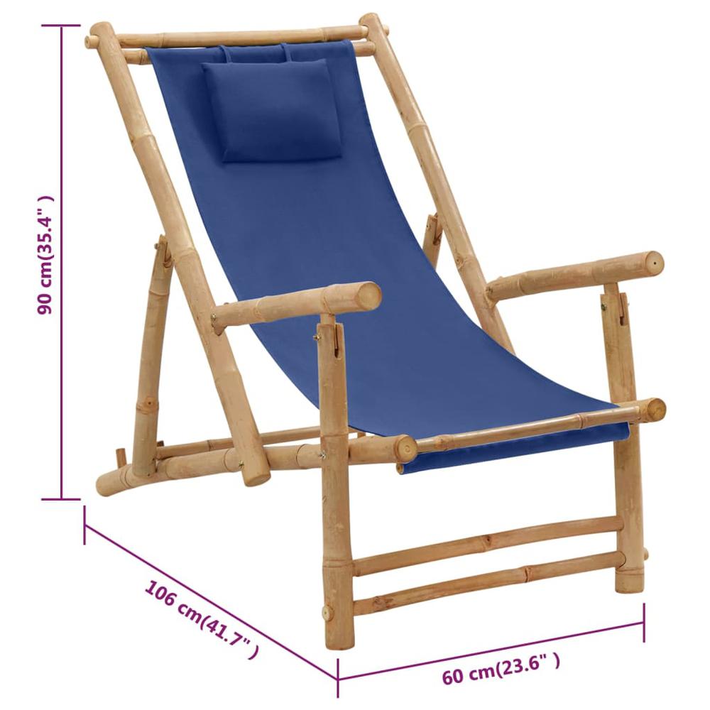 vidaXL Deck Chair Bamboo and Canvas Navy Blue, 318596. Picture 8