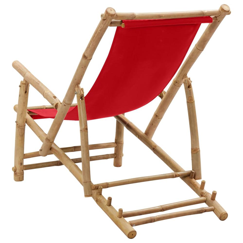 vidaXL Deck Chair Bamboo and Canvas Red, 318597. Picture 5
