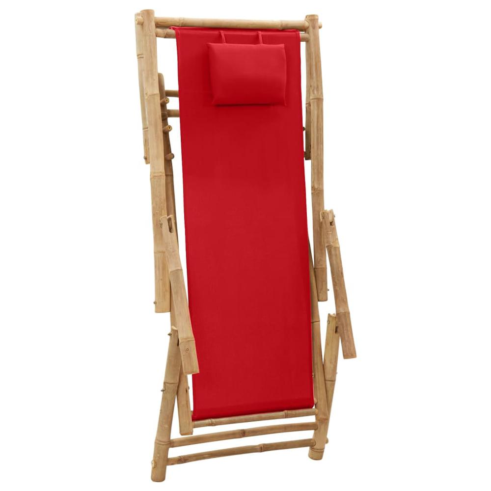 vidaXL Deck Chair Bamboo and Canvas Red, 318597. Picture 6