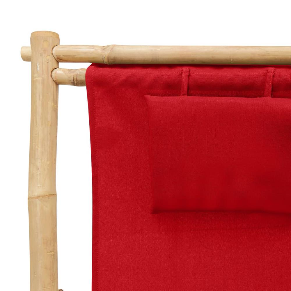vidaXL Deck Chair Bamboo and Canvas Red, 318597. Picture 7